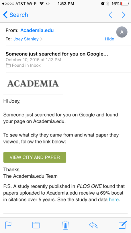 Academia.edu email screenshot
