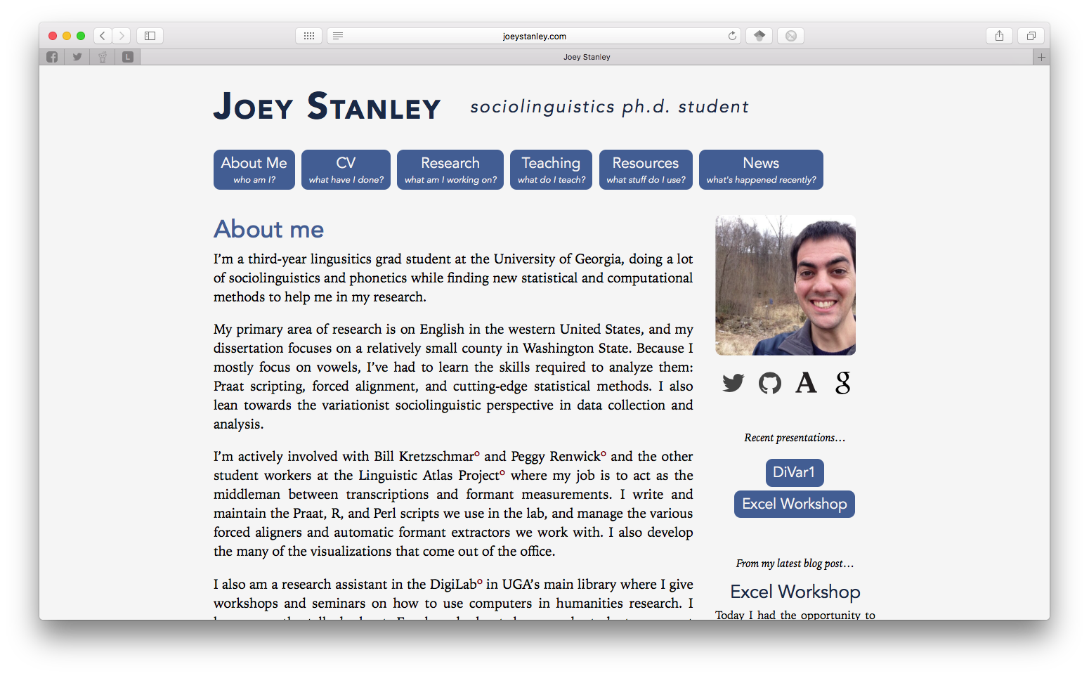 New site's homepage